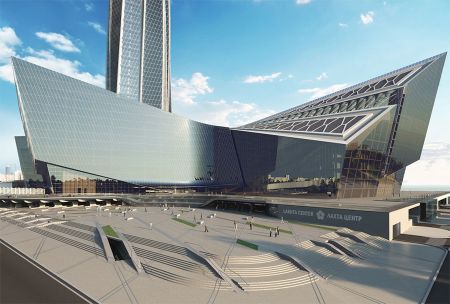 Petersburg, konferansebygningen foran Lakhta-tårnet